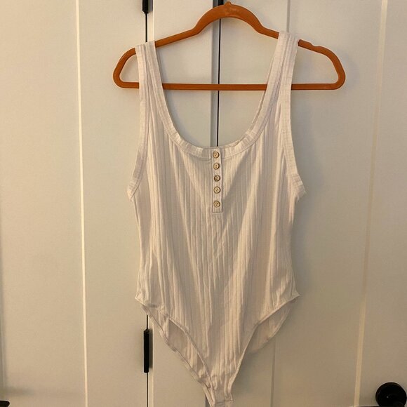 Free People White Ribbed Bodysuit - Picture 1 of 2